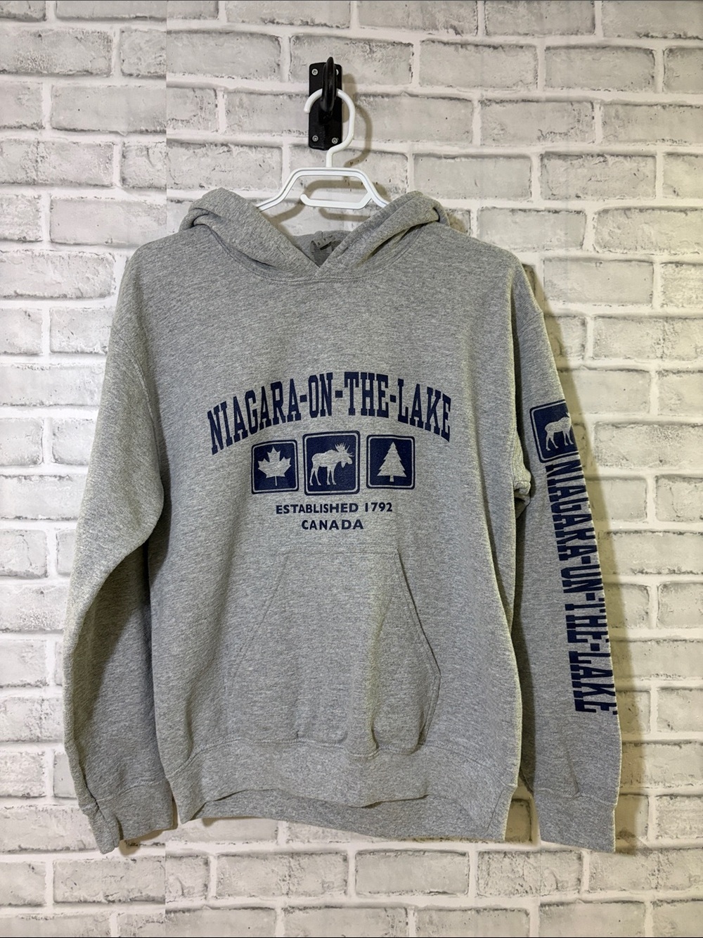 Gray Hoodie with Navy Niagara-On-The-Lake Print, small